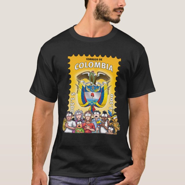 T-shirt colombien avec un drôle de timbre du boucl (Devant)