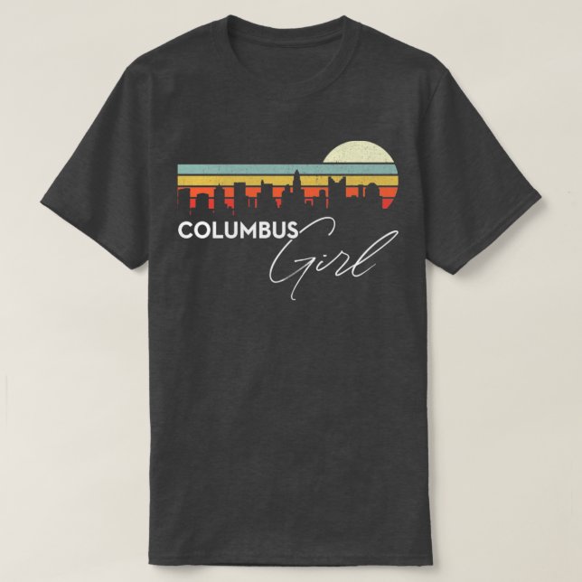 T-shirt Colombus Girl Retro Sunset City Skyline Souvenir (Design devant)