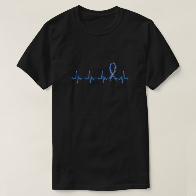 T-shirt Colon Cancer Awareness Bleu Ribbon Heartbeat (Design devant)