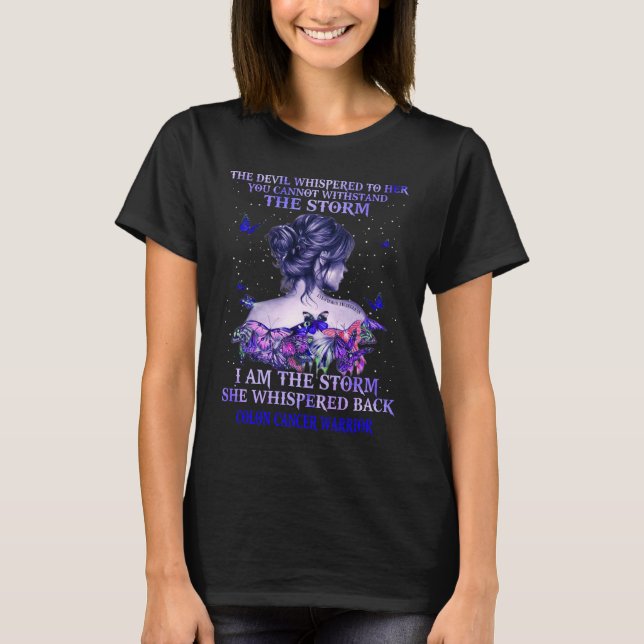 T-shirt colon cancer papillon guerrier je suis la tempête (Devant)