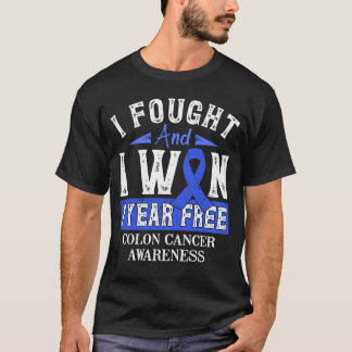 T-shirt Colon Cancer Survivant 1 an Gratuit Bleu Ruban Awa