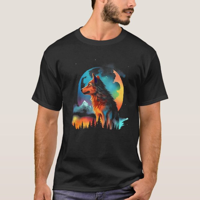 T-shirt Color Wolf Mountains  Graphics (Devant)