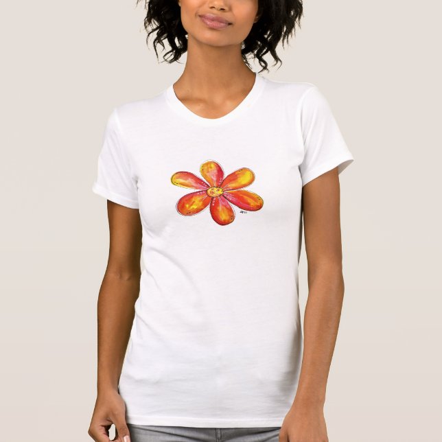 T-shirt Coloré Whimsical Orange et Fleur Jaune (Devant)