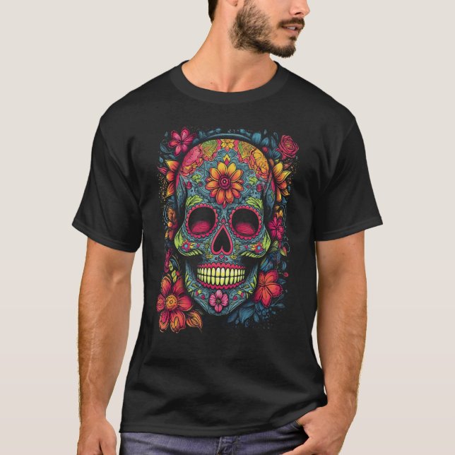 T-shirt Colorful and Beautiful Sugar Skull (Devant)