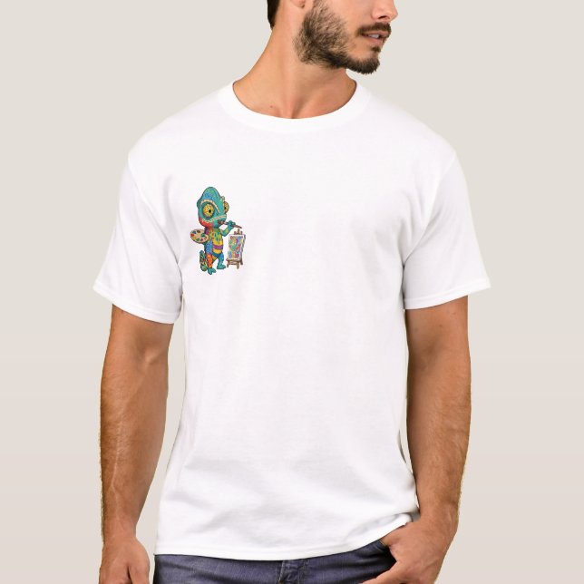 T-shirt Colorful Artistic Chameleon Painter Cartoon (Devant)
