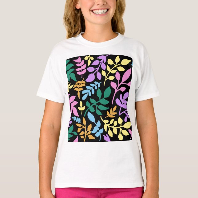 T-shirt Colorful foliage in black background (Devant)