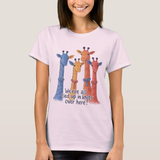T-shirt Colorful Giraffes Knotted Funny Animal (Devant)
