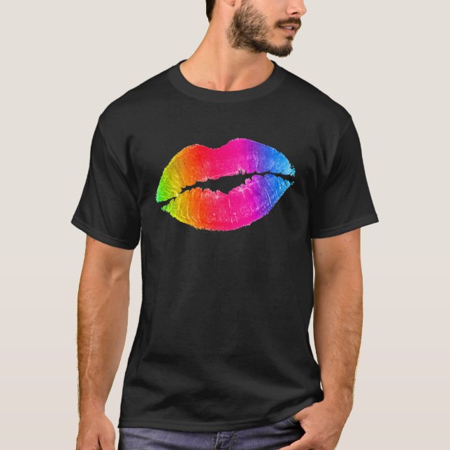 T-shirt Colorful Lips Lipstick Makeup (Devant)