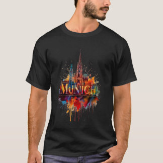 T-shirt Colorful Munich Skyline Watercolor Art München Bav