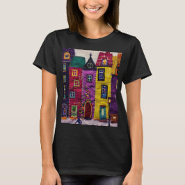 T-shirt Colorful Patchwork Houses Textile Art