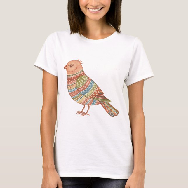 T-shirt Colorful Pattern Bird Illustration Art (Devant)