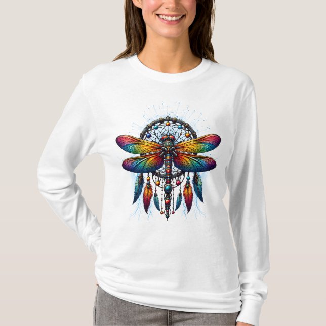 T-shirt Colorful Psychedelic Dragonfly Dreamcatcher Boho (Devant)