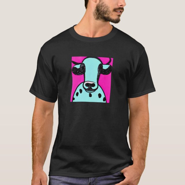 T-shirt Colorful Whimsy Boldly Bright Blue Cow (Devant)