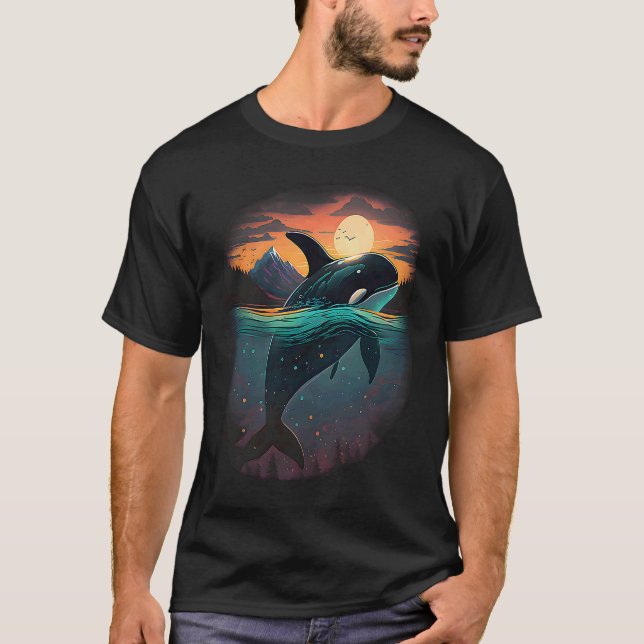T-shirt Colourful mystical orca whale watching dolphin pot (Devant)