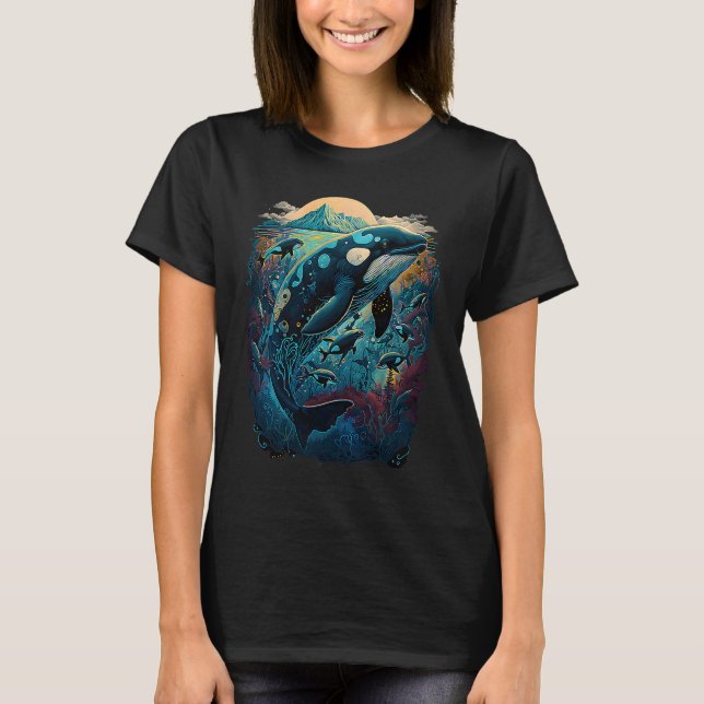 T-shirt Colourful mystical orca whale watching dolphin pot (Devant)