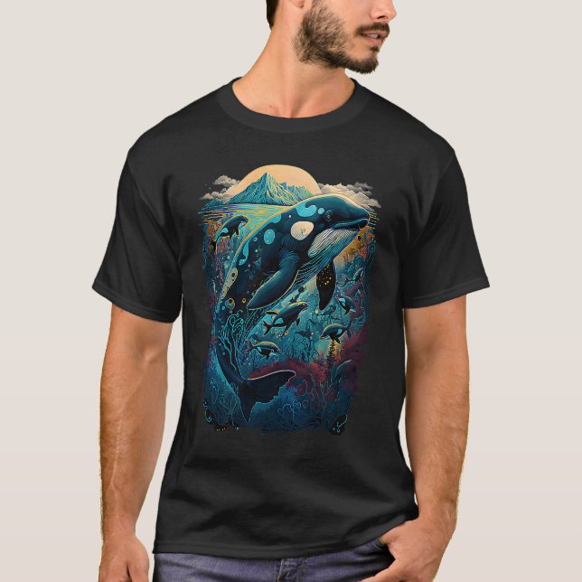 T-shirt Colourful mystical orca whale watching dolphin pot (Devant)