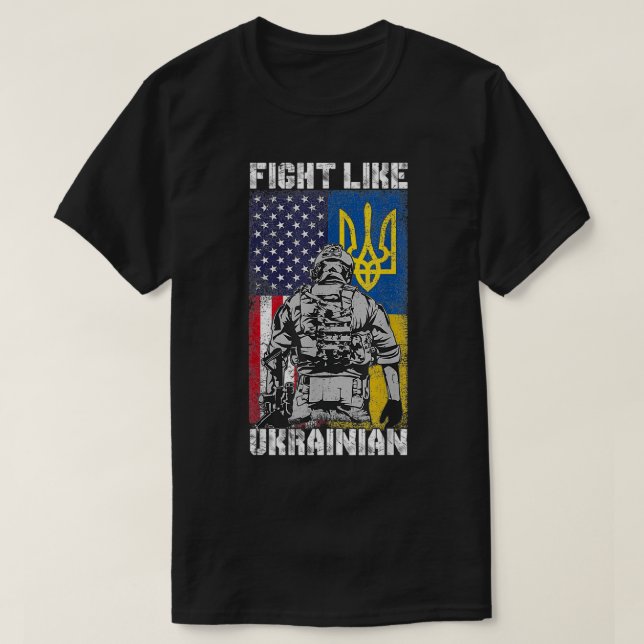 T-shirt Combattre Comme Ukrainien Américain Drapeaux Ukrai (Design devant)
