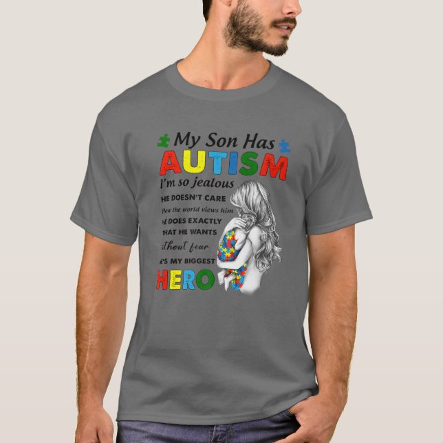 T-shirt Combattre Mon Fils A Autisme Héros Sensibilisation (Devant)