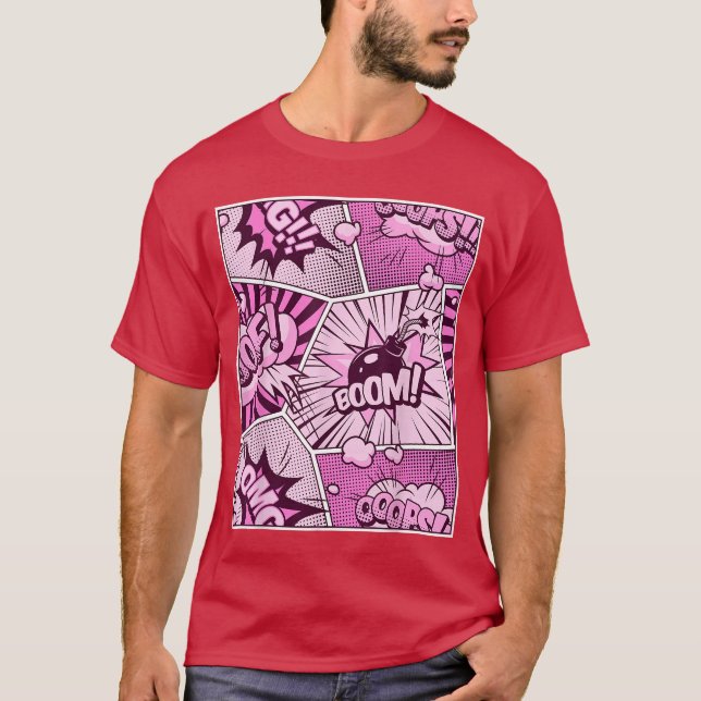 T-shirt Comic Book Pink Color Graphic (Devant)