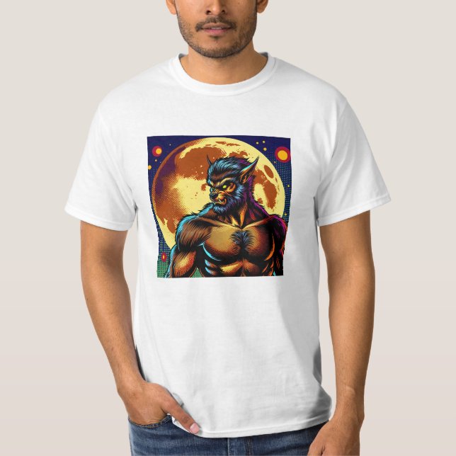 T-shirt Comic Book Style Werewolf devant la Pleine lune (Devant)