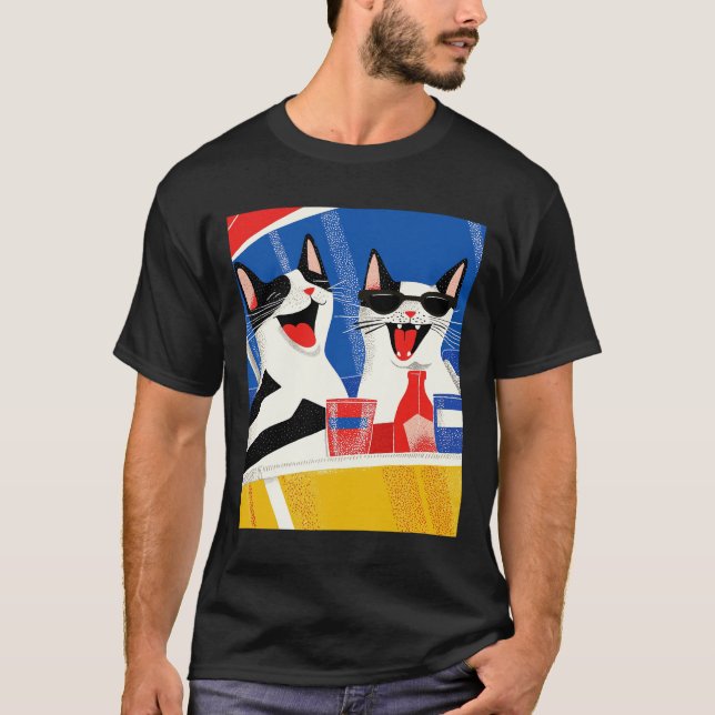 T-shirt Comic Joyful Perfect Cat Duo Profitant Des Vibes É (Devant)
