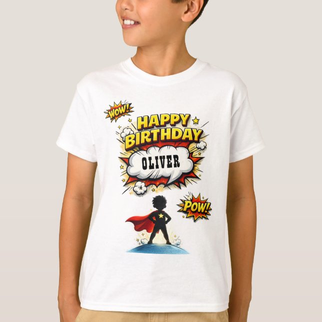 T-shirt Comic Style Superhero Boy's Name Birthday (Devant)