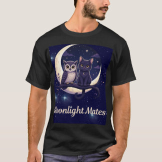 T-shirt Compagnons au Clair de Lune Chat Noir Mignon et Hi