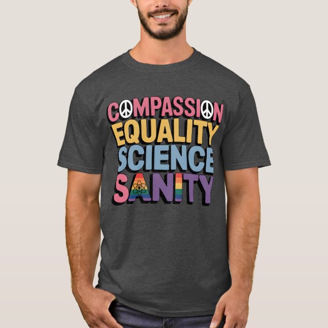 T-SHIRT COMPASSION ÉGALITÉ SCIENCE SANTÉ (Devant)