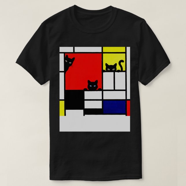 T-shirt Composition de chats monodriques avec bleu jaune r (Design devant)