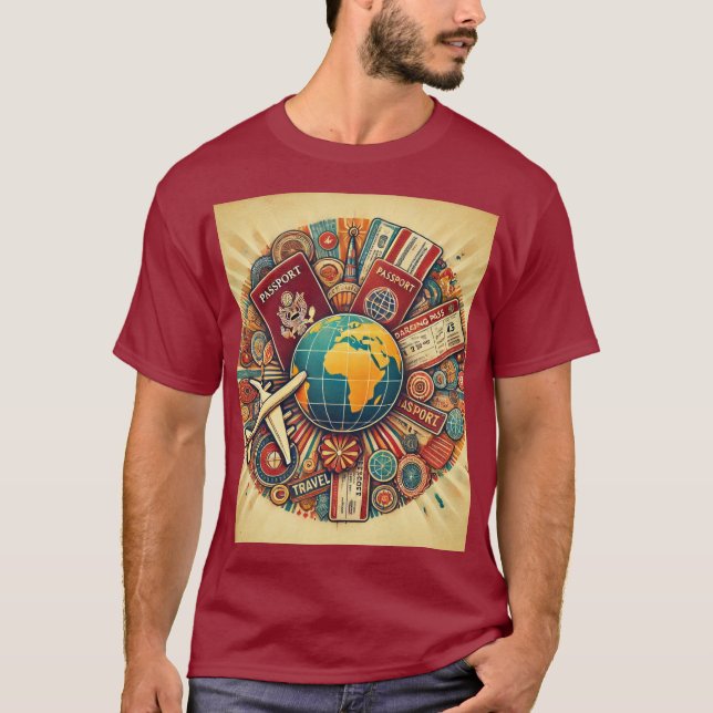 T-shirt Composition Globe À Thème Voyage (Devant)