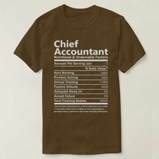 T-shirt Comptable En Chef Facteur Nutritionnel Et Incontes (Design devant)