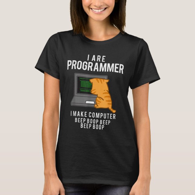 T-shirt Computer Cat Programmer Funny Coder Meme (Devant)