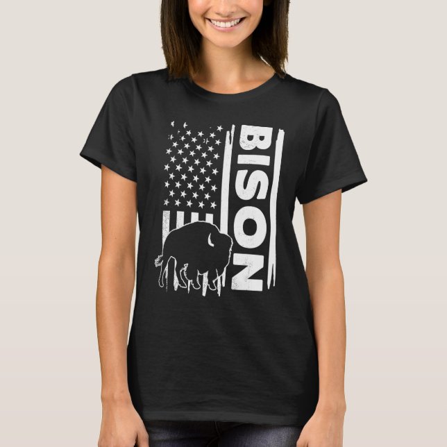 T-shirt Concept graphique de chasse au bison drapeau améri (Devant)