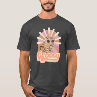 T-shirt Conception d'art pop moderne léopard groovy rétro
