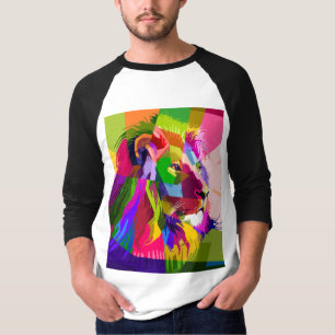 T-shirt Conception d'art pop prismatique coloré de lion