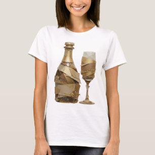 T-shirt Conception de BOUTEILLE ET VERRE À VIN doré argent
