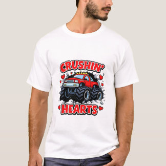 T-shirt Conception de camion mignon écrasant les cœurs