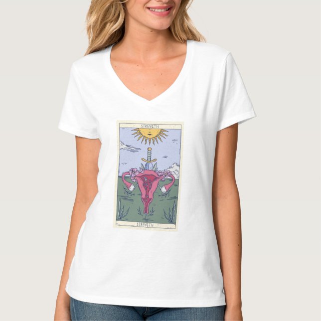 T-shirt Conception de carte de tarot de force de l'utérus (Devant)