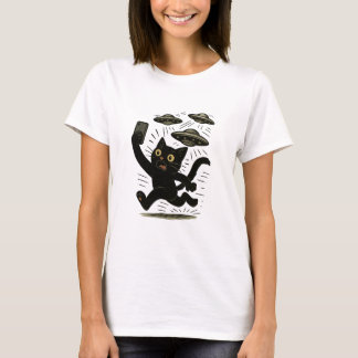 T-shirt Conception de chat d'invasion extraterrestre, Chat
