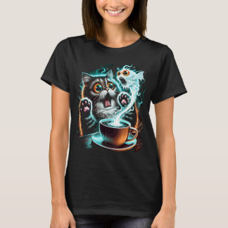 T-shirt Conception de chat effrayé hilarant et de poisson