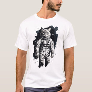 T-shirt Conception de chat par astronaute d'encre noire