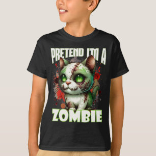 T-shirt Conception de chat Zombie Quirky pour Halloween am