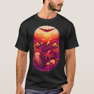 T-shirt Conception de chemise de récif de coucher de solei
