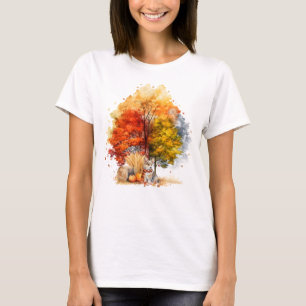 T-shirt Conception de chien d'automne à l'aquarelle - Corg