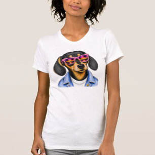 T-shirt Conception de chien de coucher de soleil d'été de 