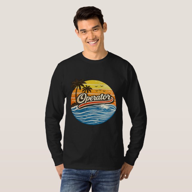 T-shirt Conception de coucher de soleil rétro Operator (Devant entier)