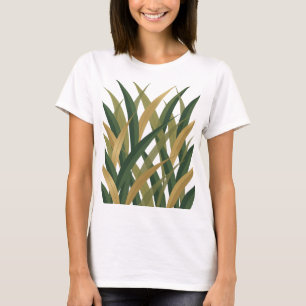 T-shirt Conception de déclaration de feuilles dorées verte