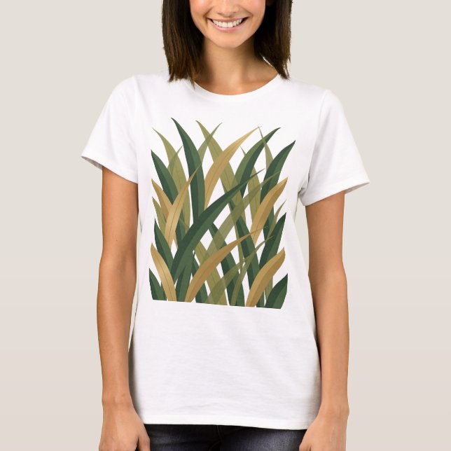 T-shirt Conception de déclaration de feuilles dorées verte (Devant)