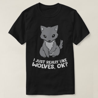 T-shirt Conception de dessin animé d'amant de loup mignon