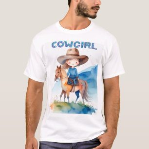 T-shirt Conception de fille de cowgirl mignonne à cheval e